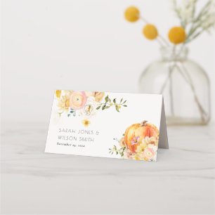Rustic Floral Orange Autumn Pumpkin Wedding Place Card