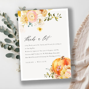 Rustic Floral Orange Autumn Pumpkin Wedding Thank You Card