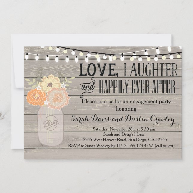 Rustic Floral Orange Engagement Party Invitation (Front)