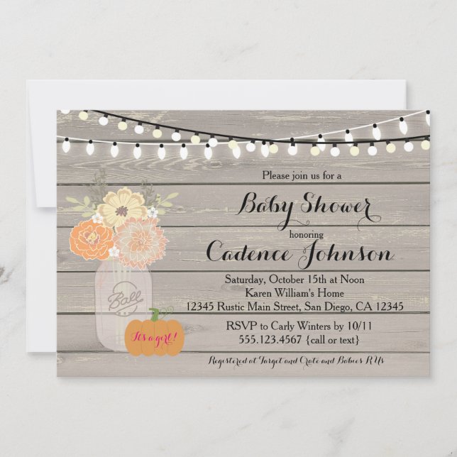 Rustic Floral Orange Pink Girl Baby Shower Invite (Front)