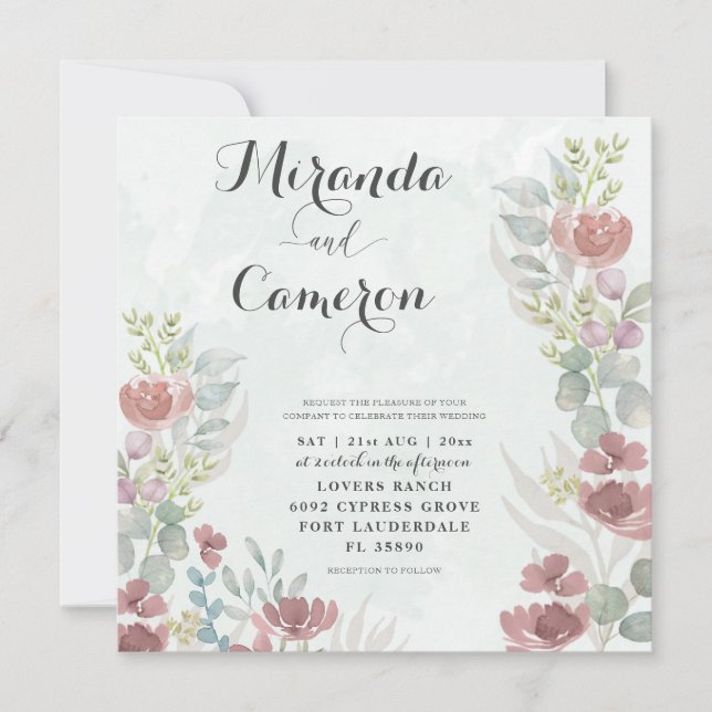 Rustic Floral Orange Watercolor Wedding Invitation (Front)