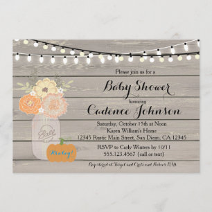 Rustic Floral Orange Yellow Boy Baby Shower Invite