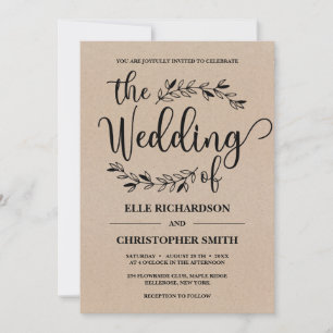 Rustic floral ornaments kraft paper wedding invitation