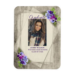 Rustic Floral Pansy Photo Graduation Magnet