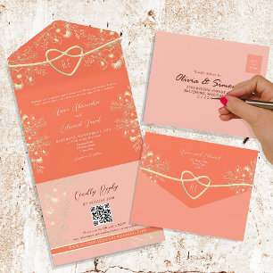 Rustic Floral Peach Wedding All In One Invitation