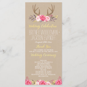 Rustic Floral Peony & Deer Antler Wedding Programs Programme