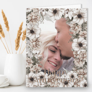 Rustic Floral Photo Anniversary Card