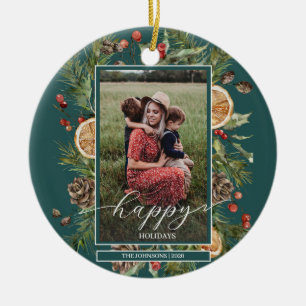 Rustic Floral Photo  Ceramic Tree Decoration