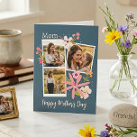 Rustic Floral Photo Collage Mother's Day Card<br><div class="desc">Give Mom a gift that feels as warm as a summer afternoon. This elegant Mother’s Day card features a beautiful three-photo collage, allowing you to showcase your favorite moments—from quiet hugs to playful walks in the meadow. Set against a sophisticated deep teal background, the design is accented with hand-drawn botanical...</div>