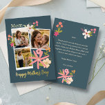 Rustic Floral Photo Collage Mother's Day Real<br><div class="desc">Give Mom a gift that feels as warm as a summer afternoon. This elegant real foil pressed Mother’s Day card features a beautiful three-photo collage, allowing you to showcase your favorite moments—from quiet hugs to playful walks in the meadow. Set against a sophisticated deep teal background, the design is accented...</div>