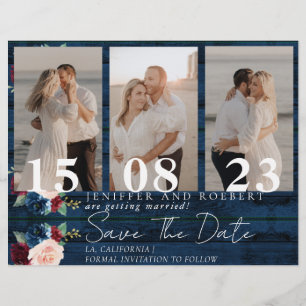 Rustic Floral Photo Collage Save the Date Card