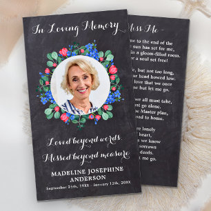 Rustic Floral Photo Memorial Prayer Card Funeral