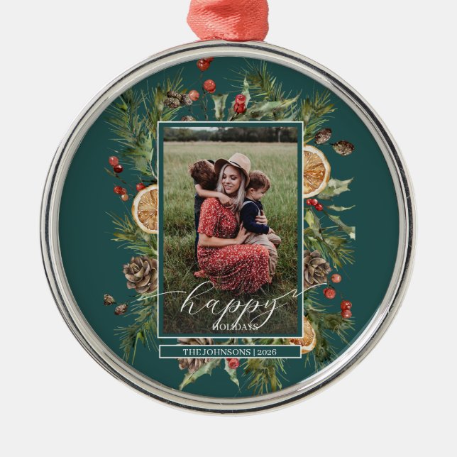 Rustic Floral Photo  Metal Tree Decoration (Front)