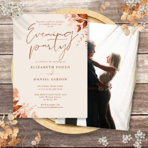 Rustic Floral Photo Wedding Evening Party Invitation