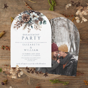 Rustic Floral Pinecone Engagement Party Photo Arch Invitation