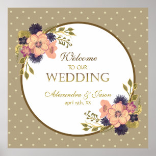 Rustic Floral Pink and Gold Welcome Wedding Poster