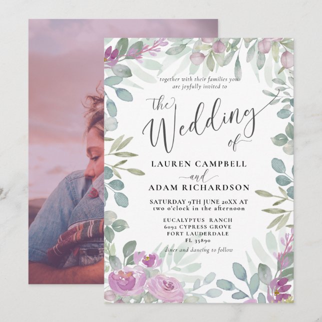 Rustic Floral Pink Botanical Wedding Invitation (Front/Back)