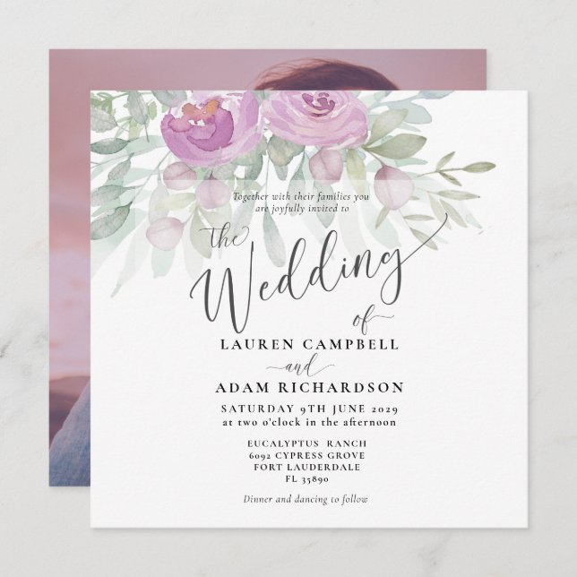 Rustic Floral Pink Eucalyptus Wedding Invitation (Front/Back)