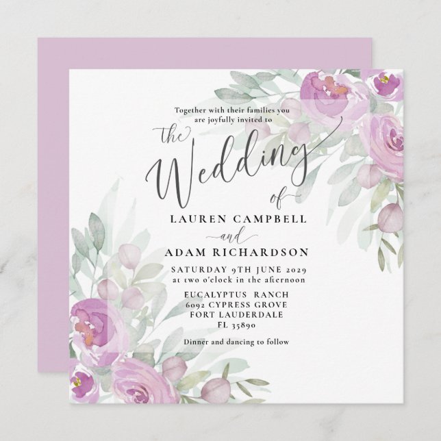 Rustic Floral Pink Eucalyptus Wedding Invitation (Front/Back)