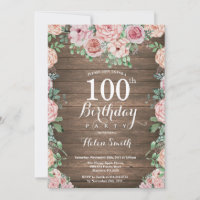 Rustic Floral Pink Peonies 100th Birthday