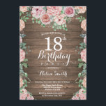 Rustic Floral Pink Peonies 18th Birthday Invitation<br><div class="desc">Rustic Floral Pink Peonies 18th Birthday Invitation for Women. Watercolor Floral Flower. Elegant Pink Rose and Peony Flowers. Adult Birthday. Rustic Wood Background. Country Vintage Retro. 13th 15th 16th 18th 20th 21st 30th 40th 50th 60th 70th 80th 90th 100th, Any Ages. For further customisation, please click the "Customise it" button...</div>
