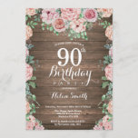 Rustic Floral Pink Peonies 90th Birthday Invitation<br><div class="desc">Rustic Floral Pink Peonies 90th Birthday Invitation for Women. Watercolor Floral Flower. Elegant Pink Rose and Peony Flowers. Adult Birthday. Rustic Wood Background. Country Vintage Retro. 13th 15th 16th 18th 20th 21st 30th 40th 50th 60th 70th 80th 90th 100th, Any Ages. For further customisation, please click the "Customise it" button...</div>