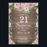 Rustic Floral Pink Peonies Surprise 21st Birthday Invitation<br><div class="desc">Rustic Floral Pink Peonies Surprise 21st Birthday Invitation for Women. Watercolor Floral Flower. Elegant Pink Rose and Peony Flowers. Adult Birthday. Rustic Wood Background. Country Vintage Retro. 13th 15th 16th 18th 20th 21st 30th 40th 50th 60th 70th 80th 90th 100th, Any Ages. For further customisation, please click the "Customise it"...</div>