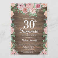 Rustic Floral Pink Peonies Surprise 30th Birthday