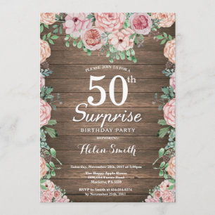 Rustic Floral Pink Peonies Surprise 50th Birthday Invitation