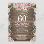 Rustic Floral Pink Peonies Surprise 60th Birthday Invitation<br><div class="desc">Rustic Floral Pink Peonies Surprise 60th Birthday Invitation for Women. Watercolor Floral Flower. Elegant Pink Rose and Peony Flowers. Adult Birthday. Rustic Wood Background. Country Vintage Retro. 13th 15th 16th 18th 20th 21st 30th 40th 50th 60th 70th 80th 90th 100th, Any Ages. For further customisation, please click the "Customise it"...</div>