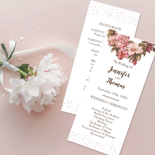 Rustic Floral Pink Wedding Programme (Creator Uploaded)
