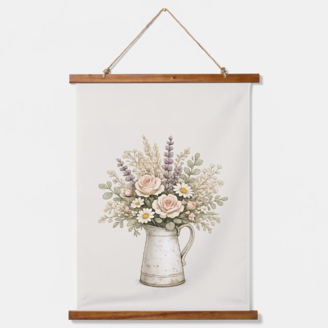 Rustic Floral Pitcher Hanging Tapestry (Front)