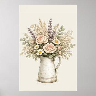 Rustic Floral Pitcher Poster