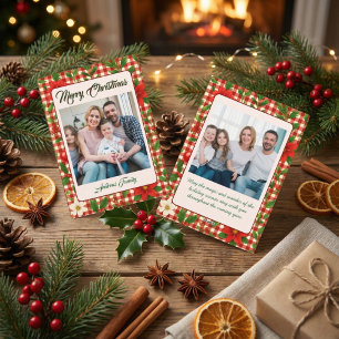 Rustic Floral Plaid 2 Photo Christmas Holiday Card