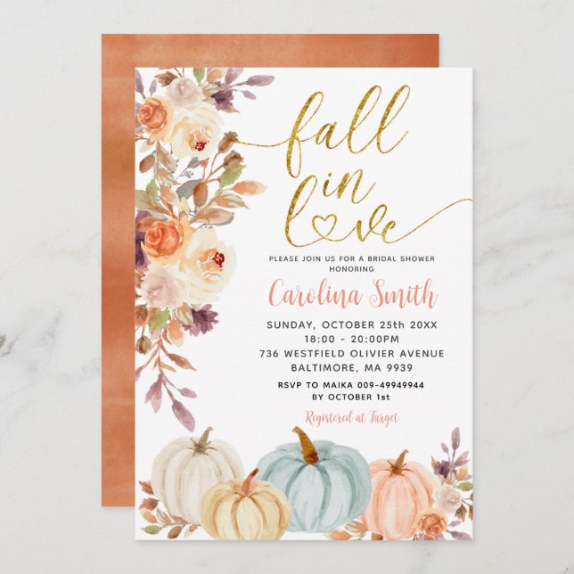 Rustic Floral Pumpkin Bridal Shower Invitation (Front/Back)