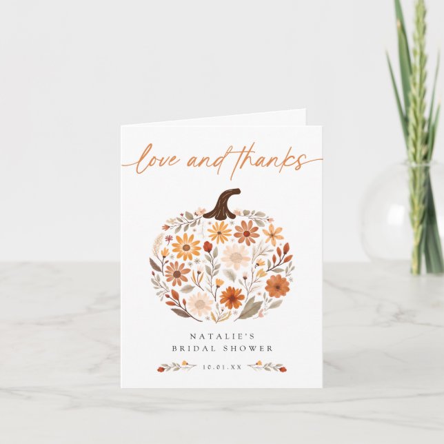 Rustic Floral Pumpkin Bridal Shower Thank You Card (Front)