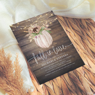 Rustic Floral Pumpkin Fall In Love Bridal Shower Invitation