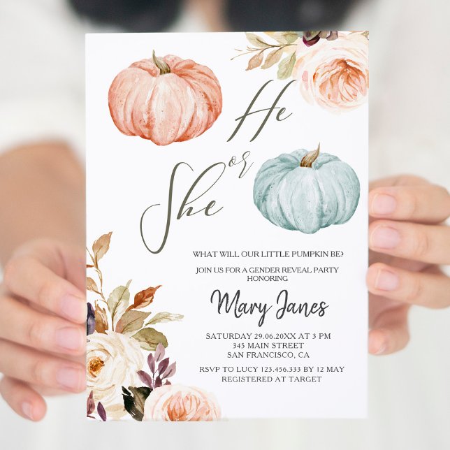 Rustic Floral Pumpkin Gender Reveal Invitation (Creator Uploaded)