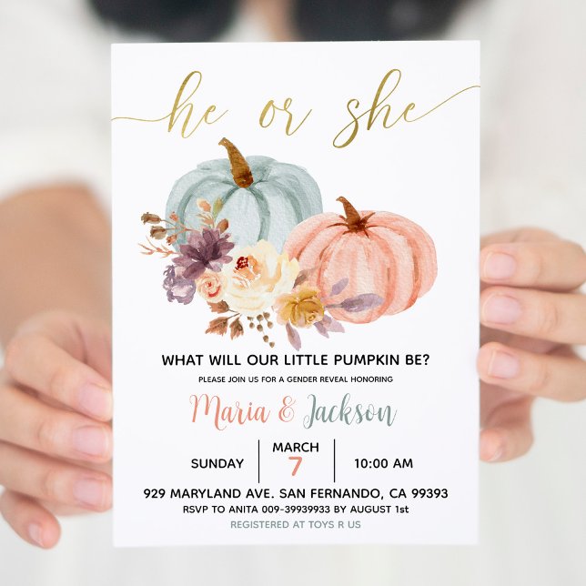 Rustic Floral Pumpkin Gender Reveal Party Invite (Creator Uploaded)