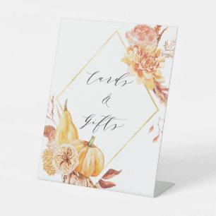 Rustic Floral Pumpkin Gold Diamond Cards & Gifts Pedestal Sign