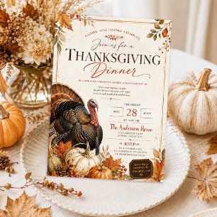 Rustic Floral Pumpkin Harvest Turkey Thanksgiving Invitation