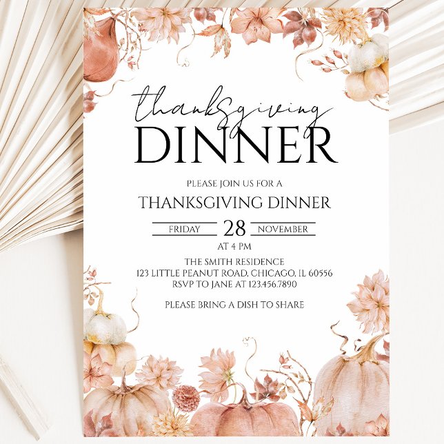Rustic Floral Pumpkin Thanksgiving Dinner Invitation (Creator Uploaded)