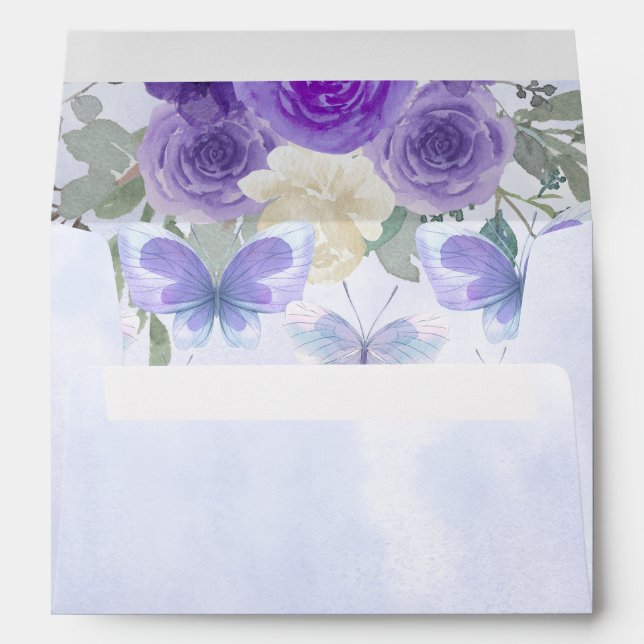 Rustic Floral Purple Lilac Butterflies  Envelope (Back (Bottom))