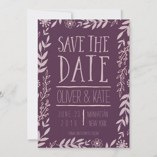Rustic Floral Purple Save the Date (Front)