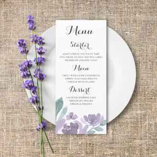 Rustic Floral Purple Watercolor Wedding Menu