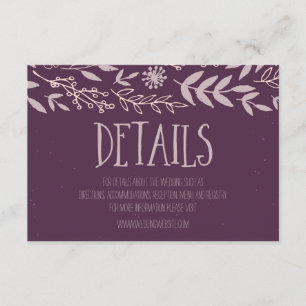 Rustic Floral Purple Wedding Details Enclosure Card