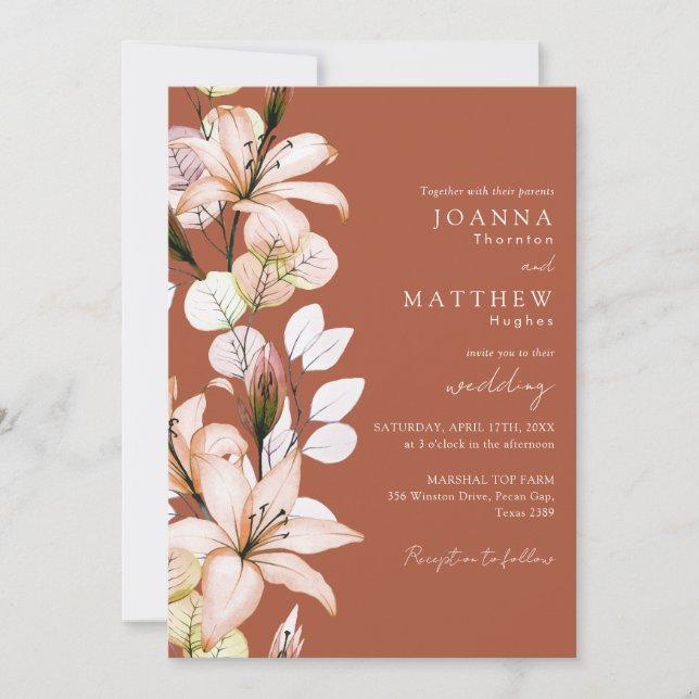 Rustic Floral QR Autumn Fall Terracotta Wedding Invitation (Front)