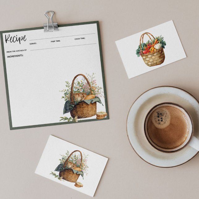 Rustic Floral Recipe Card | Vintage Picnic Basket  (Creator Uploaded)