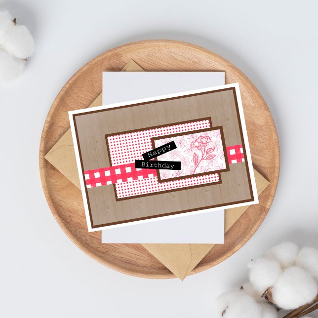 Rustic Floral Red Birthday Card (Creator Uploaded)