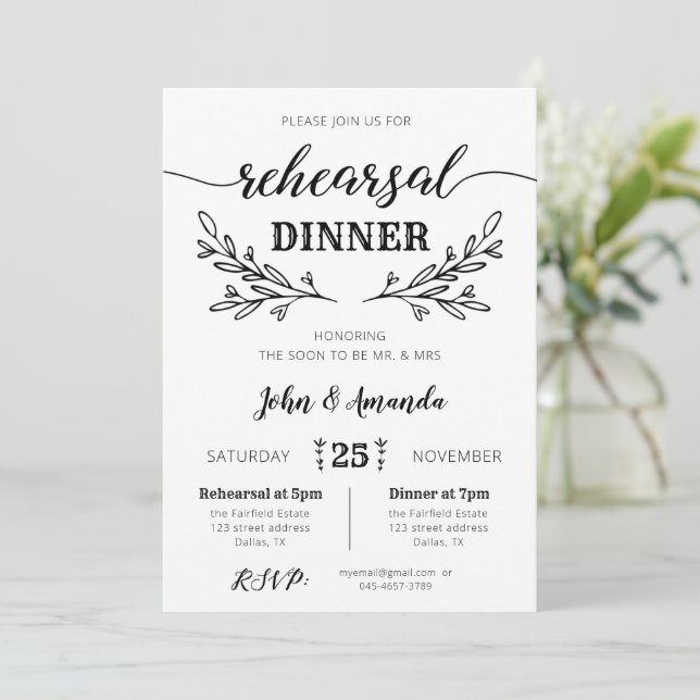 Rustic Floral Rehearsal Dinner Invitation (Standing Front)